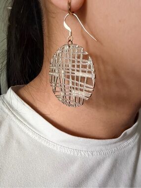 Foxy Original Silver Tone Open Grid Work Drop Earrings